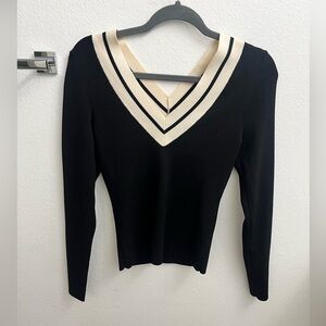 Express Black and Cream V-Neck Sweater